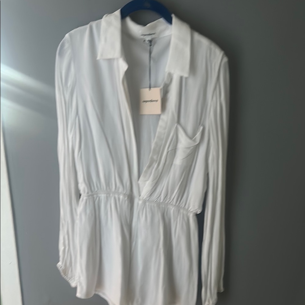 Superdown Cream Notched Collar Jumpsuit
